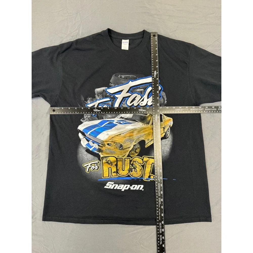 Snap-on Too Fast For Rust Graphic T-Shirt Mens XL Black Muscle Car Gildan Cotton